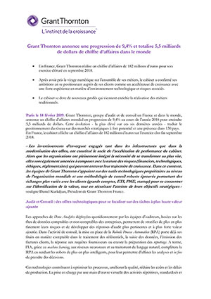 Grant Thornton annonce une progression de 9,4% et totalise 5,5 milliards de dollars de chiffre d’affaires dans le monde