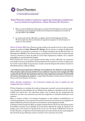 Grant Thornton renforce sa présence auprès des institutions européennes avec la création de la plateforme « Grant Thornton EU Services »