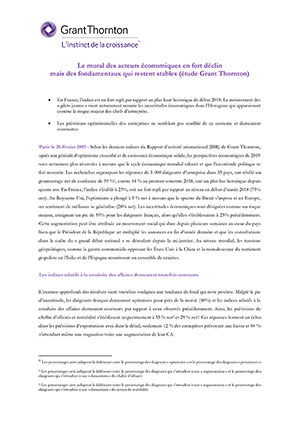 Le moral des acteurs économiques en fort déclin mais des fondamentaux qui restent stables (étude Grant Thornton)