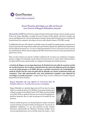 Grant Thornton développe son offre de Conseil avec l’arrivée d’Hugues Ribardière