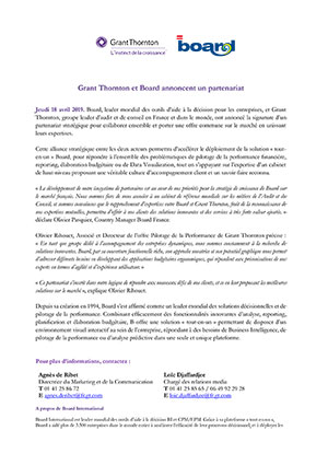 Grant Thornton et Board annoncent un partenariat