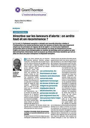 Directive sur les lanceurs d’alerte et loi Sapin 2