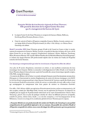 Françoise Méchin devient directrice régionale de Grant Thornton