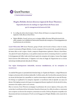 Hughes Robidez devient directeur régional de Grant Thornton