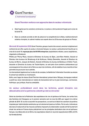 Grant Thornton renforce son approche dans le secteur vitivinicole  