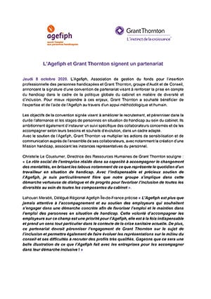 L’Agefiph et Grant Thornton signent un partenariat