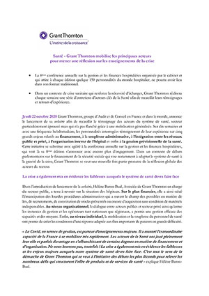 Santé - Grant Thornton mobilise les principaux acteurs pour mener une réflexion sur les enseignements de la crise