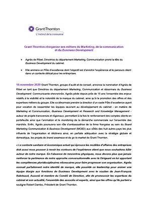 Grant Thornton réorganise son Business Development