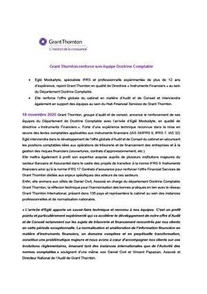 Grant Thornton renforce son équipe Doctrine Comptable