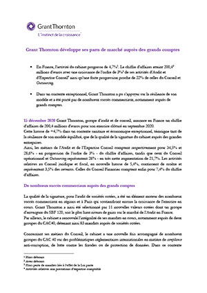Grant Thornton développe ses parts de marché auprès des grands comptes
