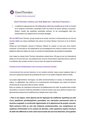 Grant Thornton renforce son Hub dédié aux « Services Financiers »