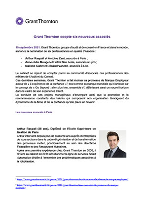 Grant Thornton coopte six nouveaux associés