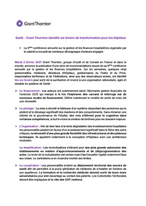 Grant Thornton identifie six leviers de transformation pour les hôpitaux