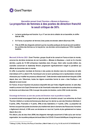 La proportion de femmes à des postes de direction franchit le seuil critique de 30%