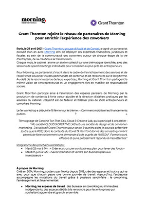 Grant Thornton rejoint le réseau de partenaires de Morning pour enrichir l’expérience des coworkers