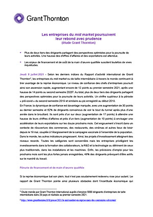 Les entreprises du mid market poursuivent leur rebond avec prudence
