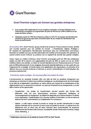Grant Thornton soigne son Conseil aux grandes entreprises