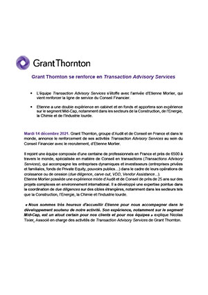 Grant Thornton se renforce en Transaction Advisory Services