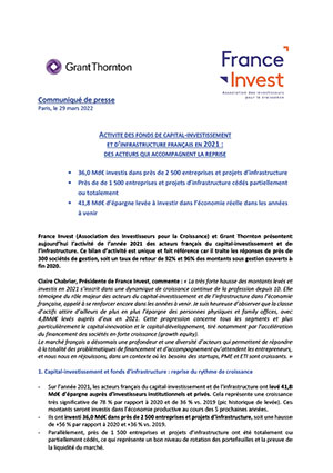 Activité 2021 des fonds de capital-investissement et d’infrastructure français