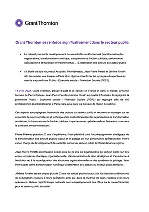 Grant Thornton se renforce significativement dans le secteur public