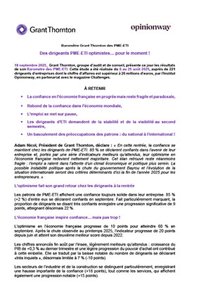 Baromètre de la confiance des dirigeants d’ETI