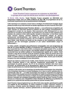 Grant Thornton France a poursuivi sa croissance en 2024-2025