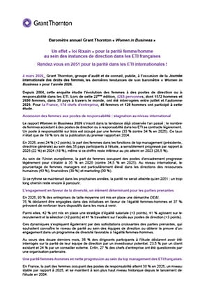 Baromètre annuel Grant Thornton « Women in Business »