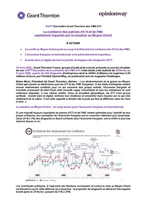 La confiance des patrons d’ETI et de PME  