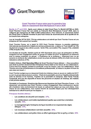 Grant Thornton France dans le classement Best Workplaces France 2026