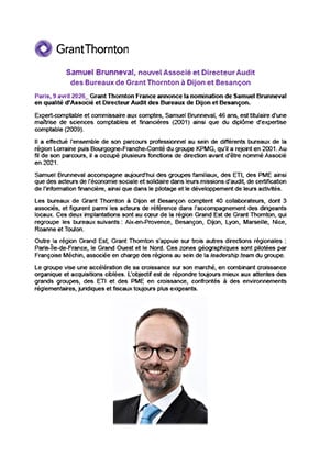 Samuel Brunneval, nouvel Associé des Bureaux de Dijon et Besançon