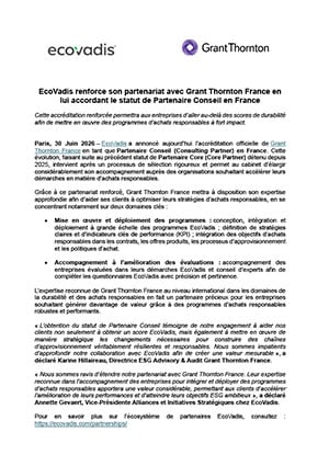 EcoVadis accorde à Grant Thornton le statut de Partenaire Conseil