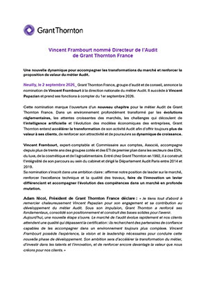 Vincent Frambourt nommé Directeur de l’Audit