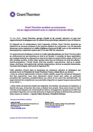 Le cabinet d’avocats Akilys rejoint Grant Thornton