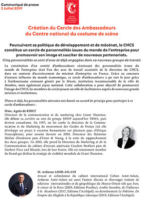 Création du Cercle des Ambassadeurs du Centre National du Costume de Scène